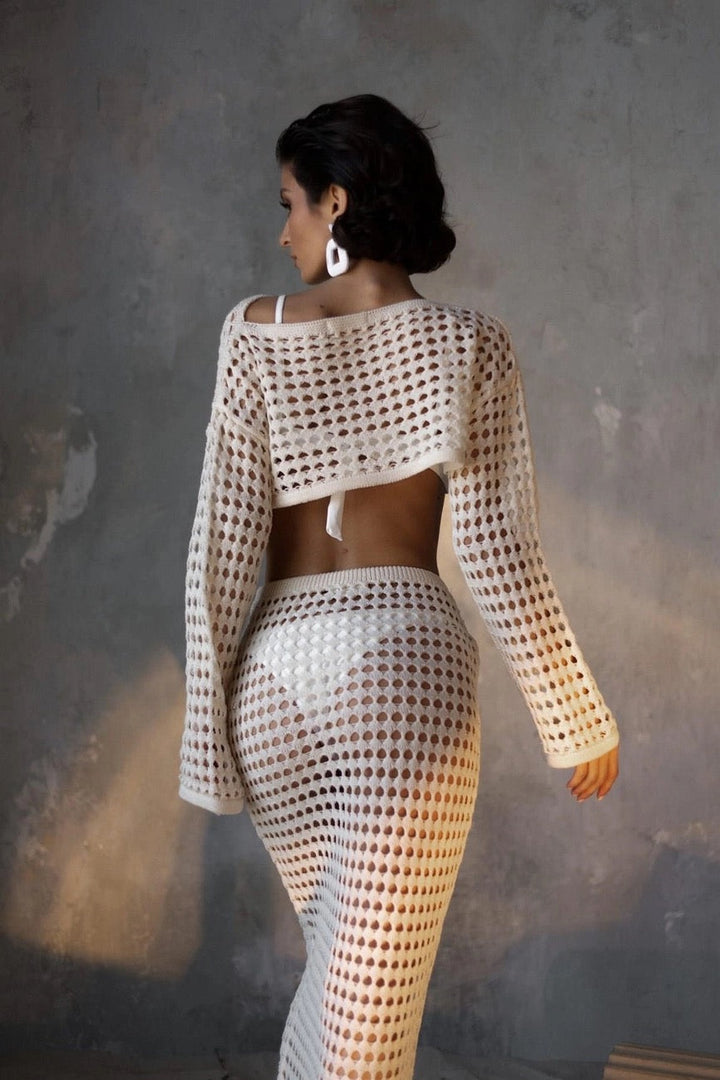 Aria | Open-Weave Knit Skirt & Crop Top Set