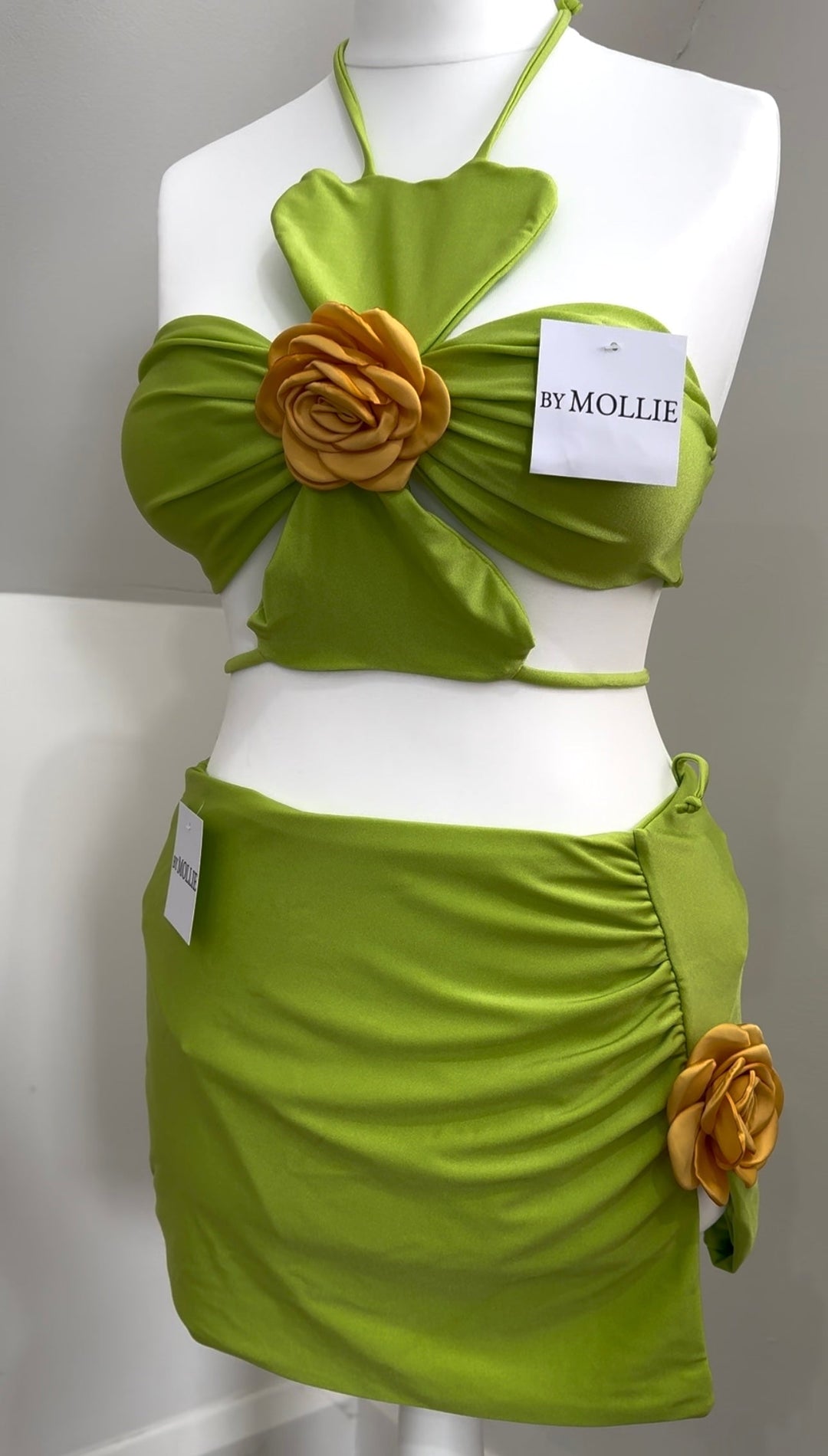 Liora | Floral Appliqué Halter Mini Skirt Set