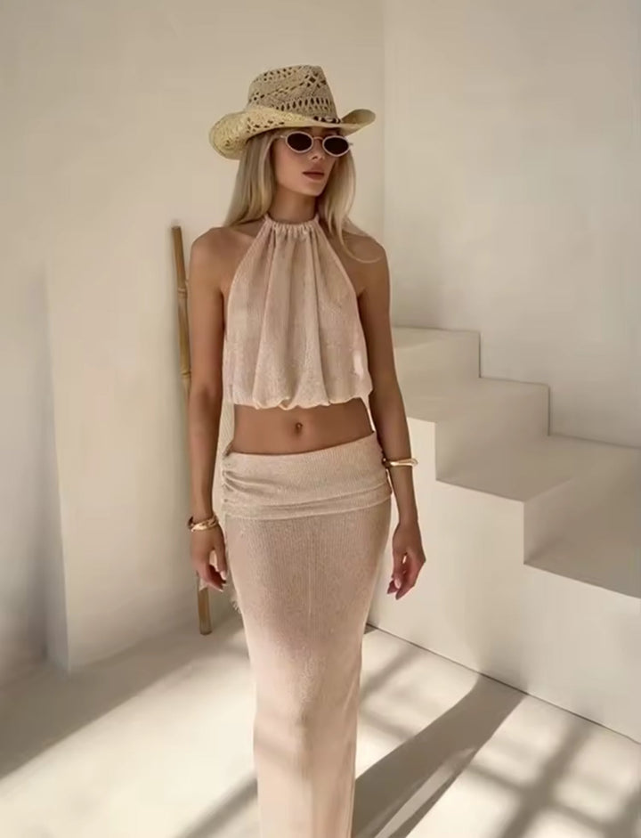 Aurelia | Halter Knit Maxi Skirt Set