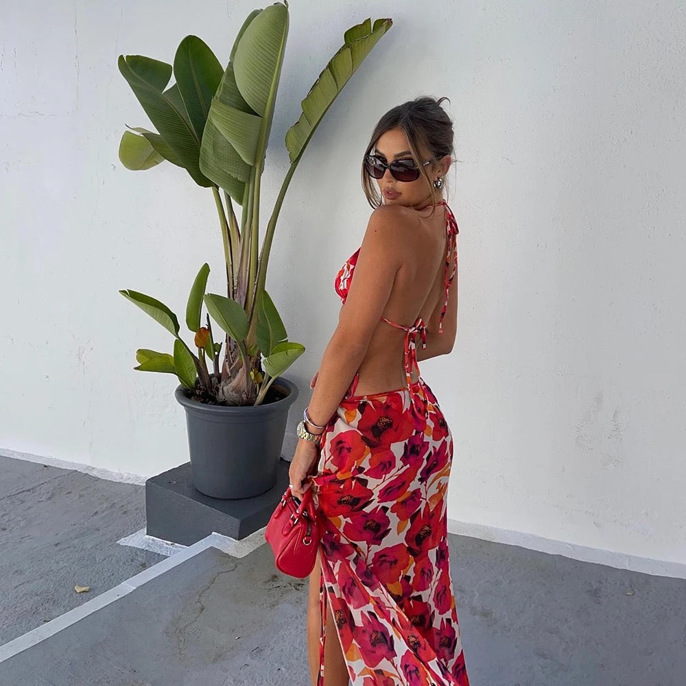 Valencia | Red Floral Bikini & Sarong Set