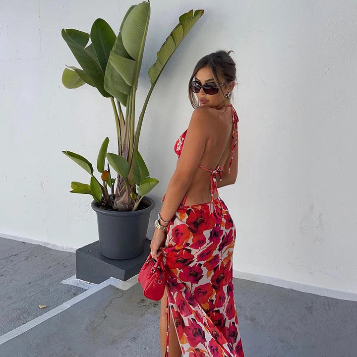 Valencia | Red Floral Bikini & Sarong Set