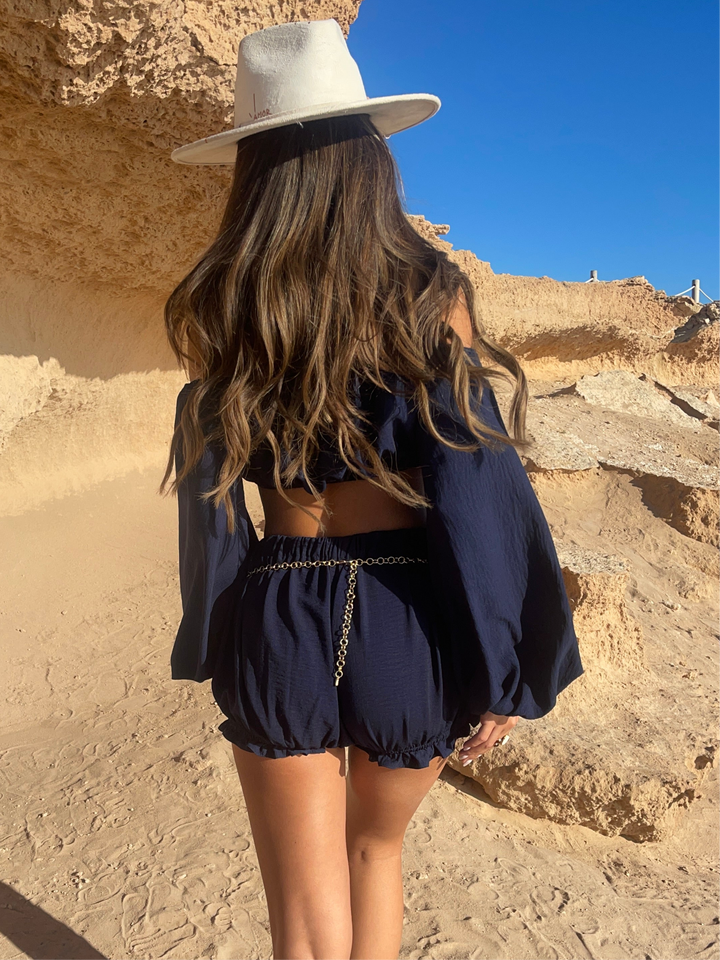 Chloe | Blooomer Shorts Co-Ord - Navy