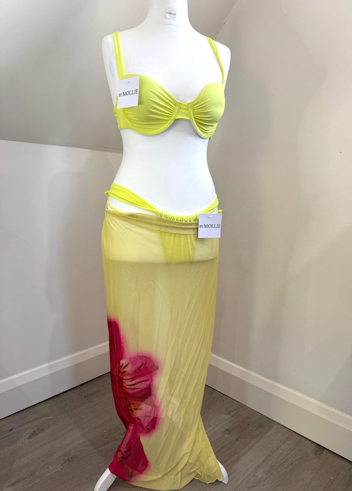 Amara | Lemon Floral Bikini & Maxi Skirt Set