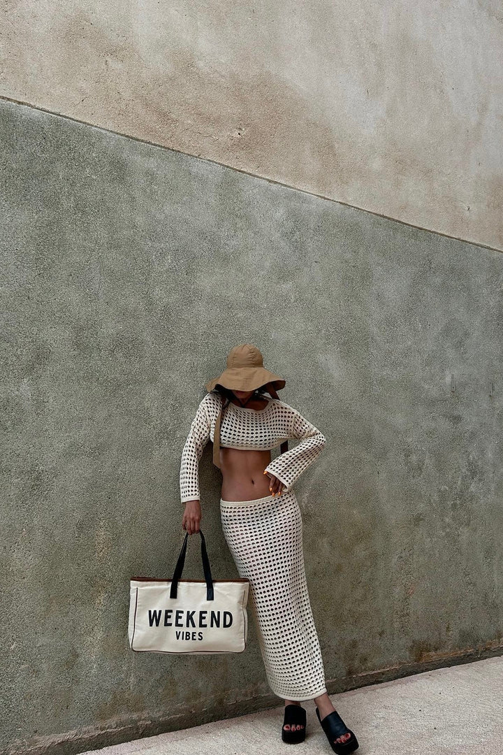 Aria | Open-Weave Knit Skirt & Crop Top Set