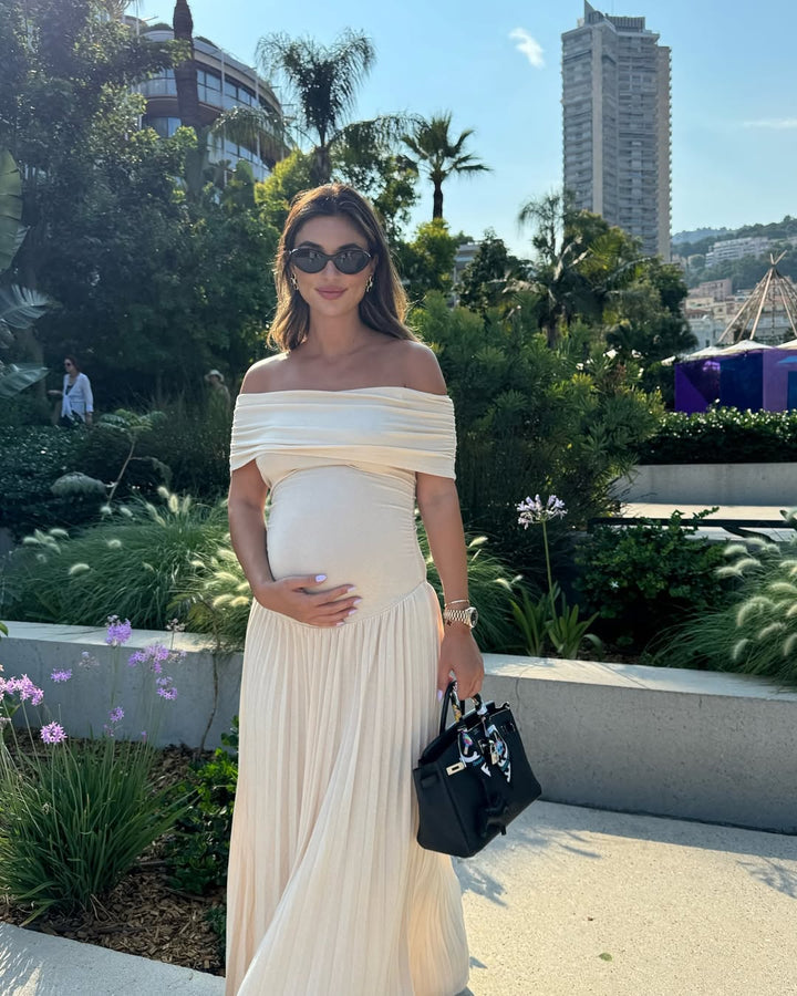 Kamara | Maternity Off Shoulder Pleated Maxi Dress