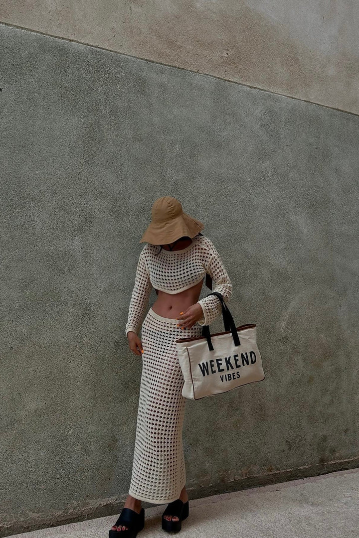 Aria | Open-Weave Knit Skirt & Crop Top Set