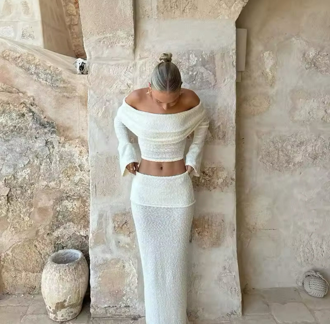 Serenya | Off-Shoulder Textured Knit Set