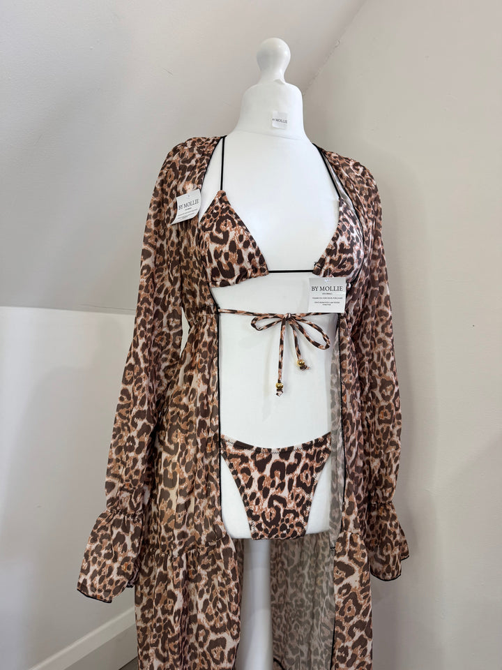 Leona | Leopard Print Bikini & Sheer Cover-Up Set