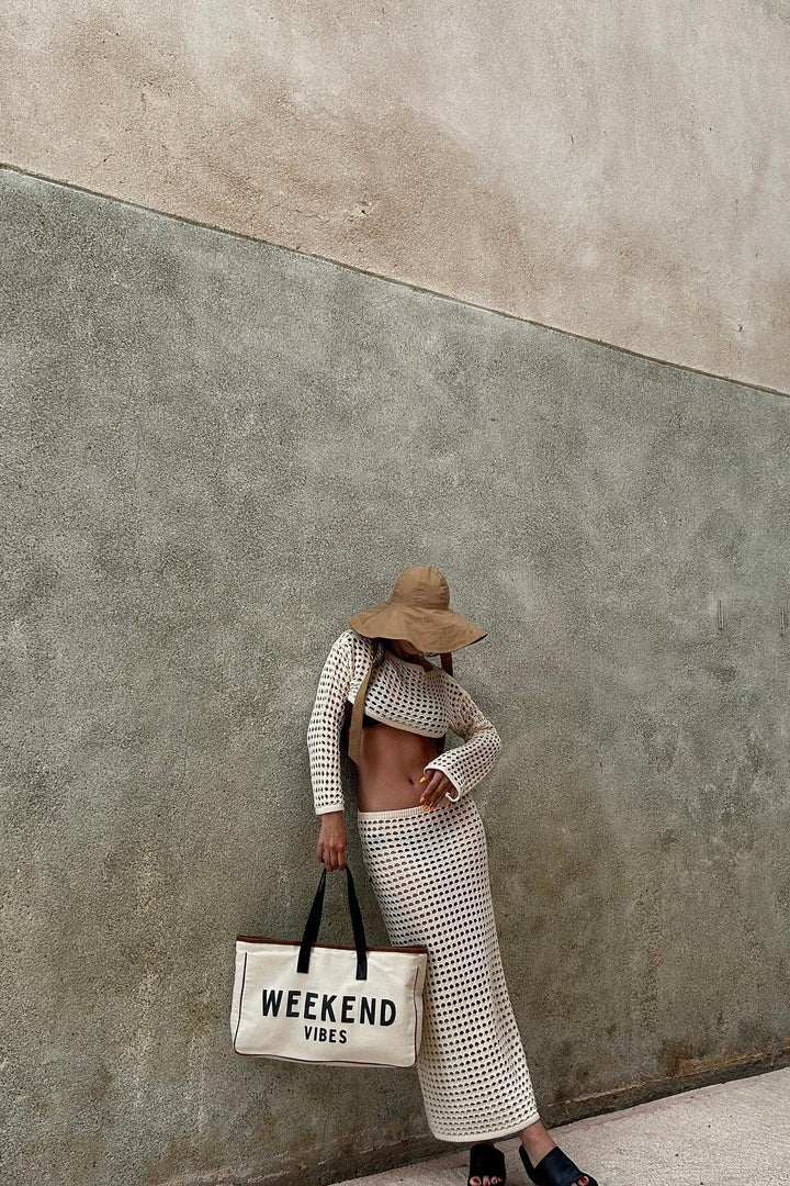 Aria | Open-Weave Knit Skirt & Crop Top Set