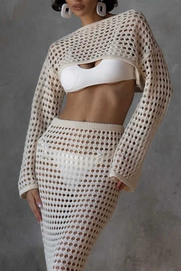 Aria | Open-Weave Knit Skirt & Crop Top Set