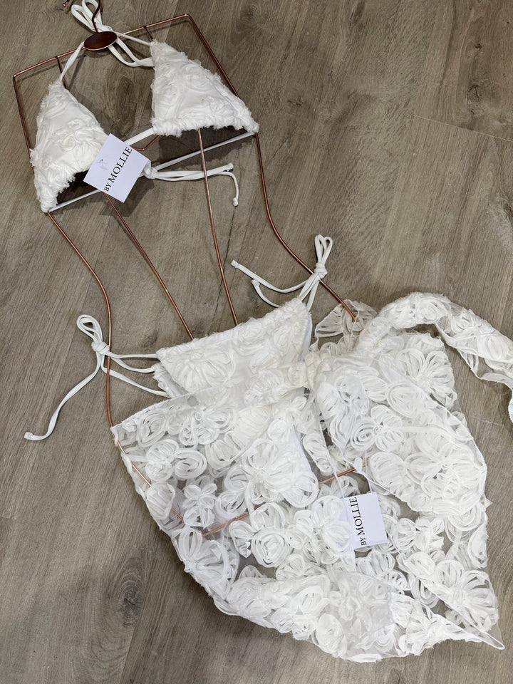 Elara | Floral Chiffon 3-Piece Bikini & Sarong Set