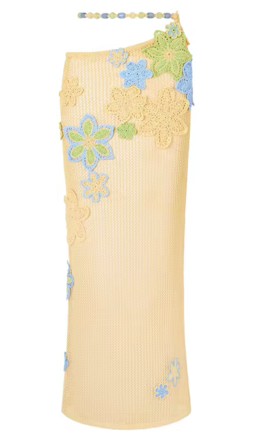 Serena | Pastel Floral Crochet Bikini & Maxi Skirt Set