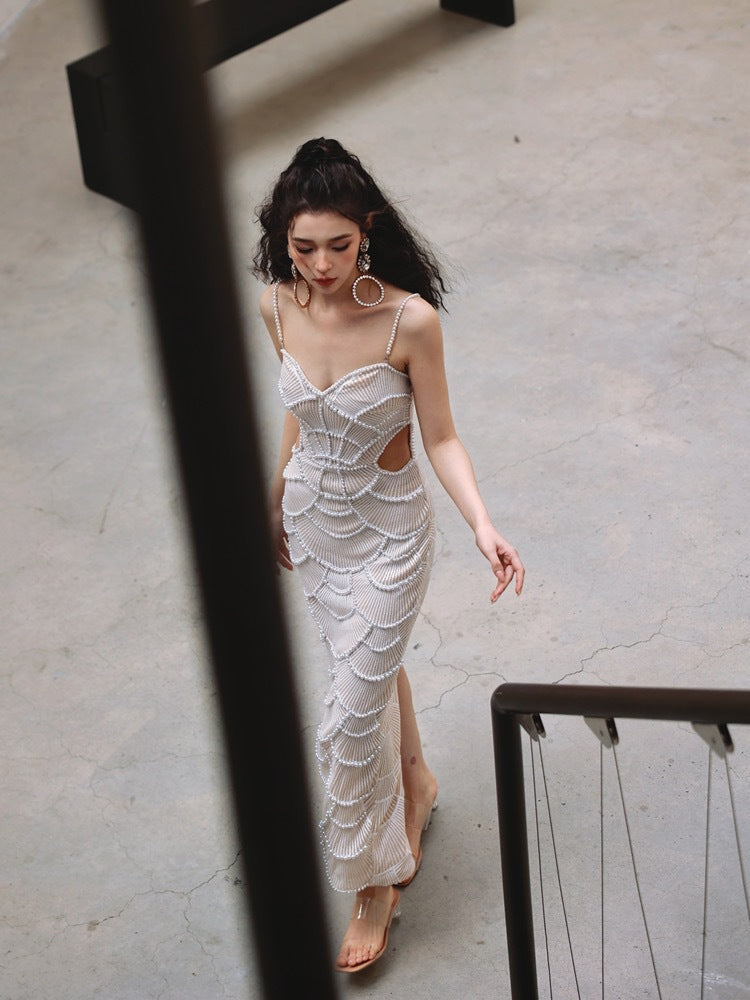 Stormi | Pearl Sequin Midi Dress