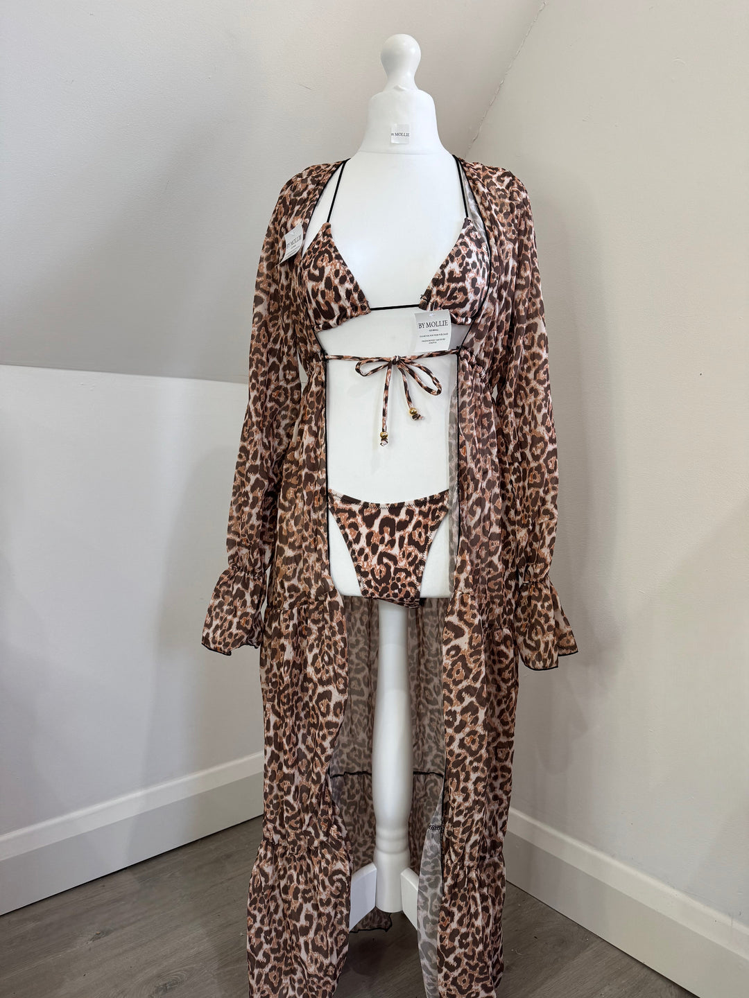 Leona | Leopard Print Bikini & Sheer Cover-Up Set