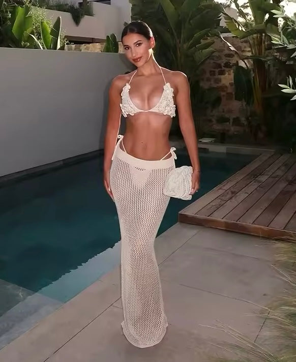 Alessia | Crochet Floral Bikini & Maxi Skirt Set