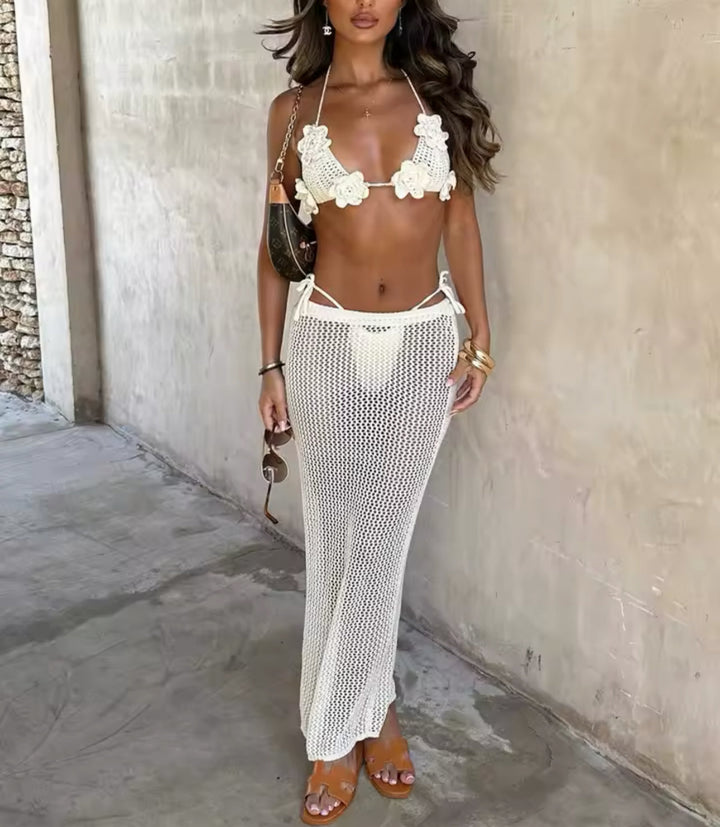 Alessia | Crochet Floral Bikini & Maxi Skirt Set