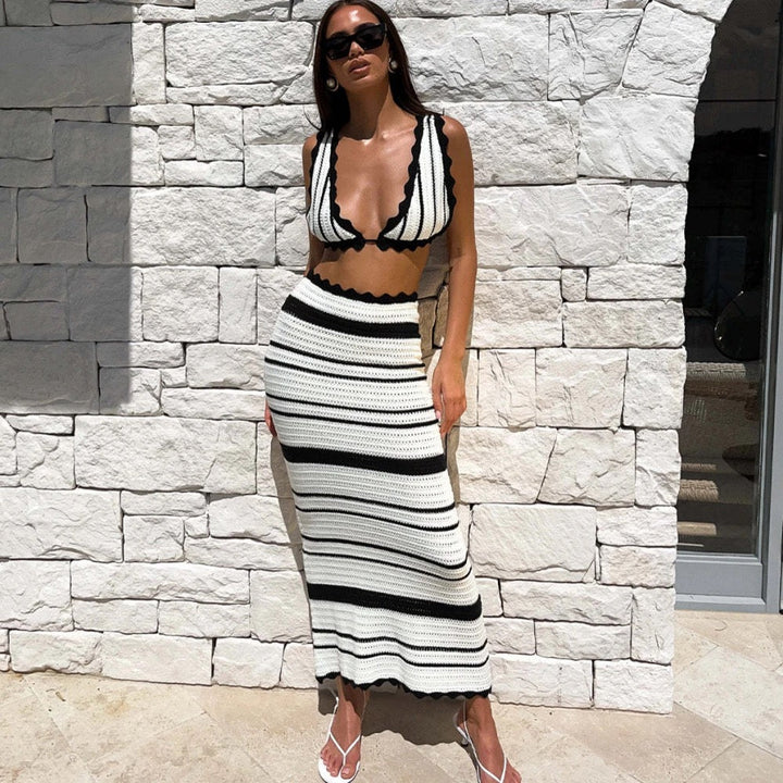 Monaco | Black & White Crochet Stripe Set