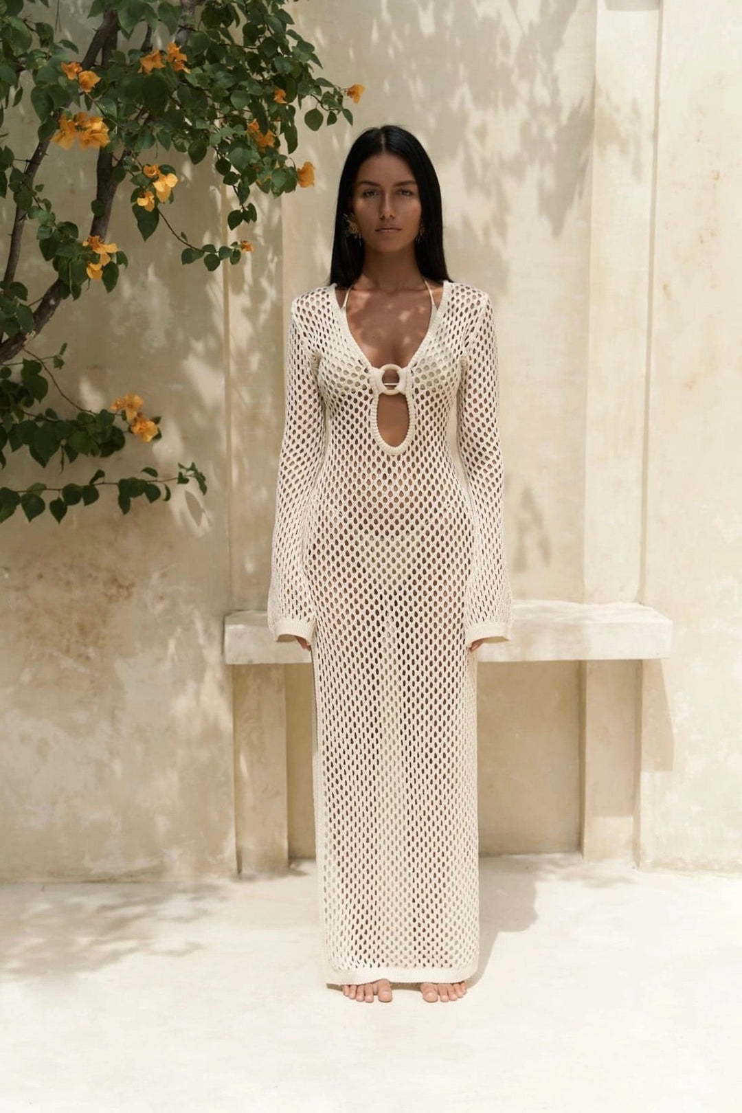 Noor | Ring-Detail Crochet Maxi Dress