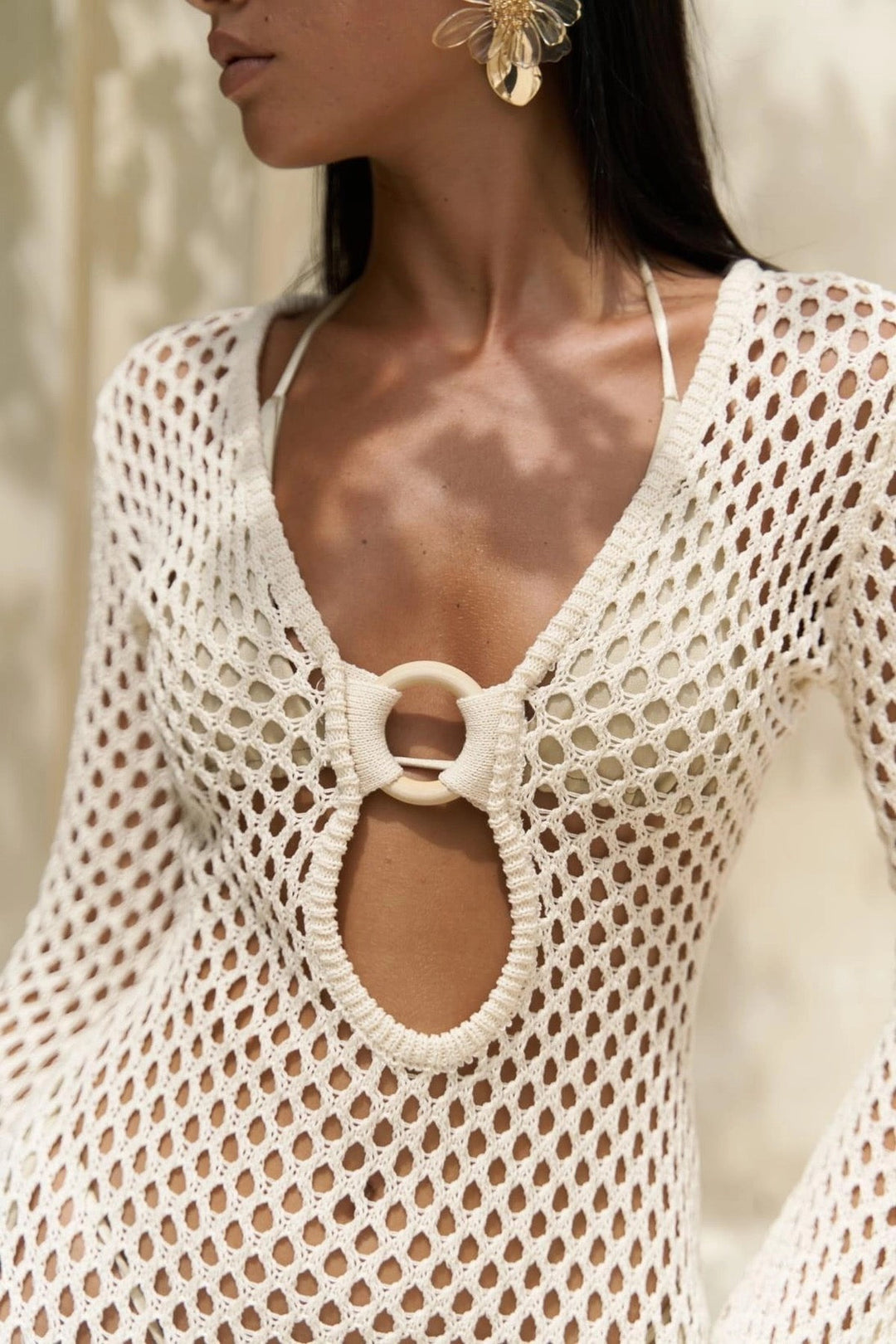 Noor | Ring-Detail Crochet Maxi Dress