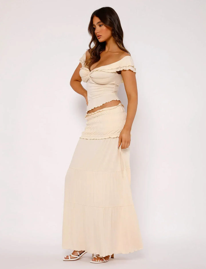 Paula | Maternity Ruffled Top with Maxi Skirt Boho Set