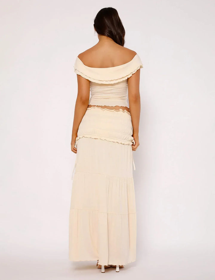 Paula | Maternity Ruffled Top with Maxi Skirt Boho Set