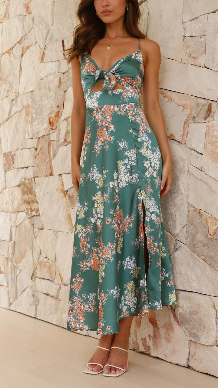 Myla | Satin Floral Split Midi Dress