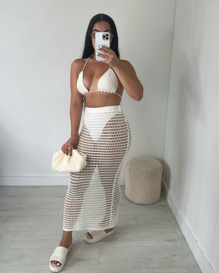Noemi | Beige Crochet Bikini & Maxi Skirt Set