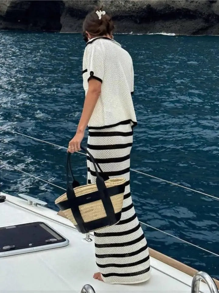 Selena | Black & White Striped Crochet Co-Ord Set