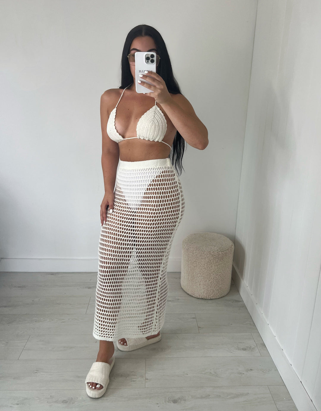 Noemi | Beige Crochet Bikini & Maxi Skirt Set