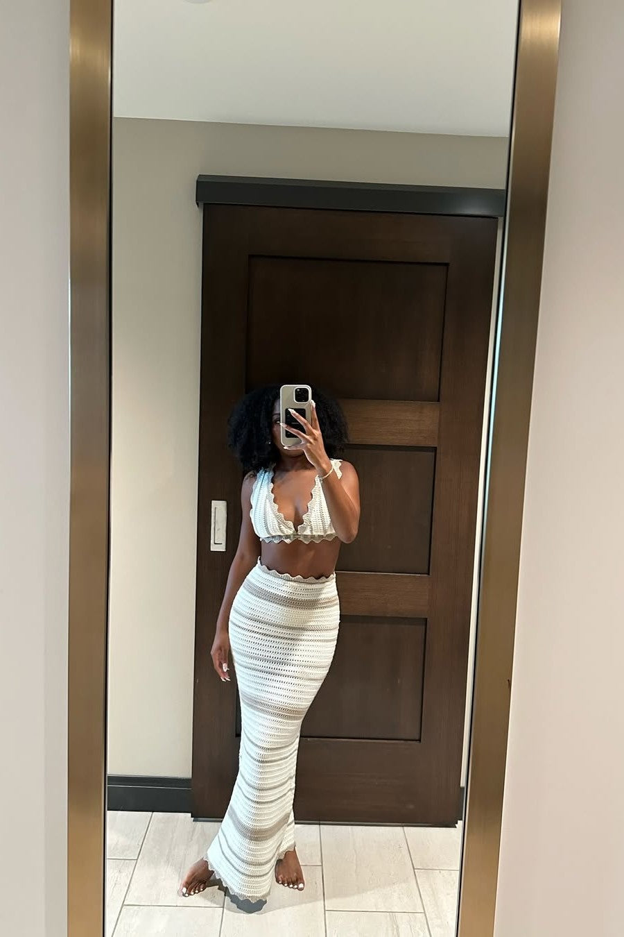 Maribel | White Ruffle Crochet Bralette & Maxi Skirt Set