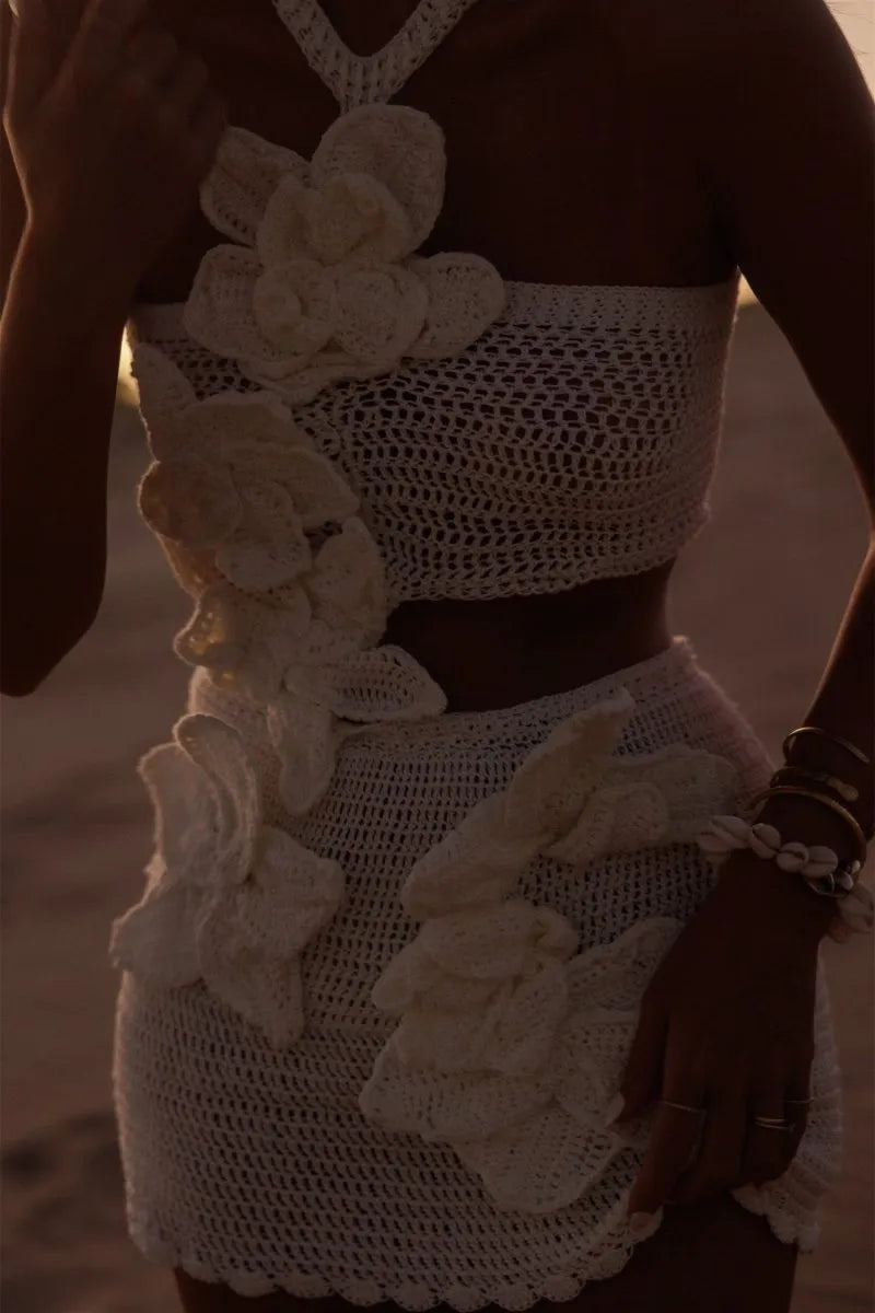 Margaret | Halter Knit Floral Mini Dress